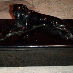Royal Haeger Black Leopard Panther Trinket Jewelry Cigarette Card Box